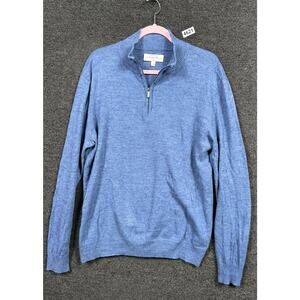 Hawker Rye Cashmere Cotton Quarter Zip Sweater Sz L Blue Long Sleeve Super Soft
